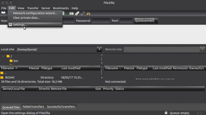 FileZilla settings